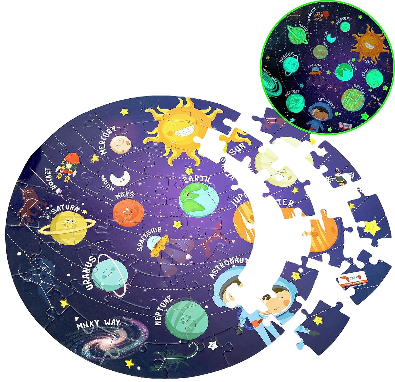 CocoMoco Kids Solar System Puzzle 42 Pcs - Glow in The Dark - Educational Toy - Space Puzzles for Kids Ages 2-6 Year Old Boys Girls Return Gift Jigsaw Puzzles of Planets, Universe (Single Pack) - Image 4