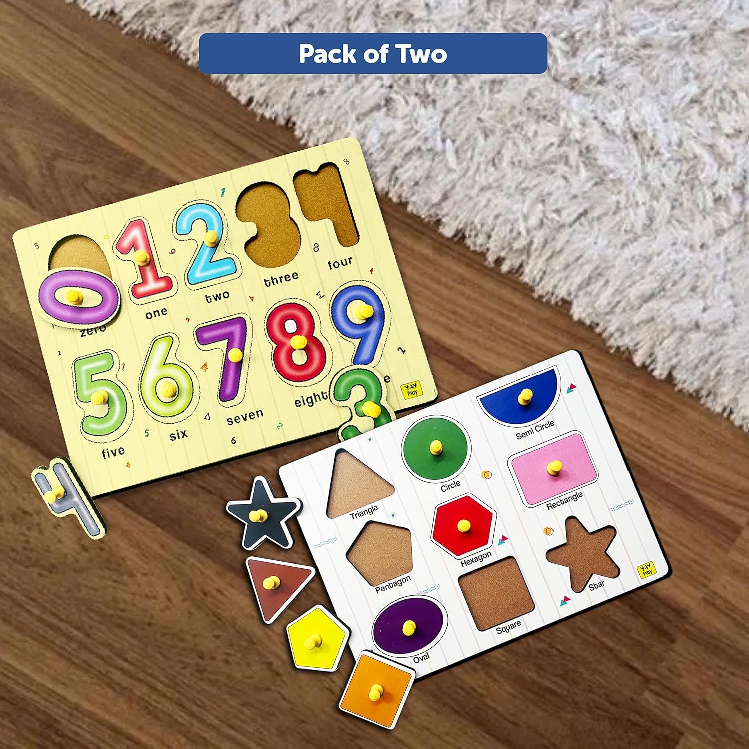 Geometric Shapes And 0 To 9 Number Pegboard Wooden Shape Sorter Educational Learning Puzzle For 2-5 Year Kids- Combo Pack - Image 3