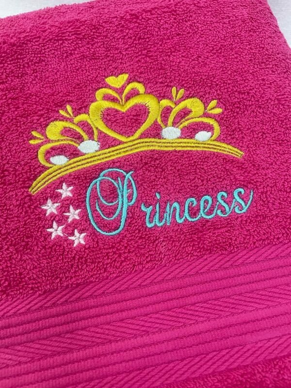 Li’Ll Pumpkins™ Princess Theme Personalized Embroidered 100% Cotton Bath Towel with Name for Daughters/Sisters/Girls, 500 GSM (Pack of 1, Bright Pink) - Image 4