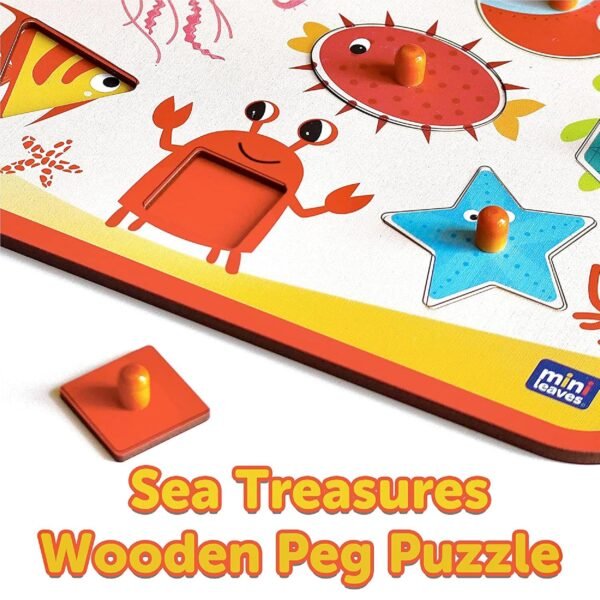 Sea Treasures Wooden Knob and Peg Puzzle for 2+ Years Kids | Montessori Wooden Toys | Shape Sorter for 2 Years Kids - Image 4