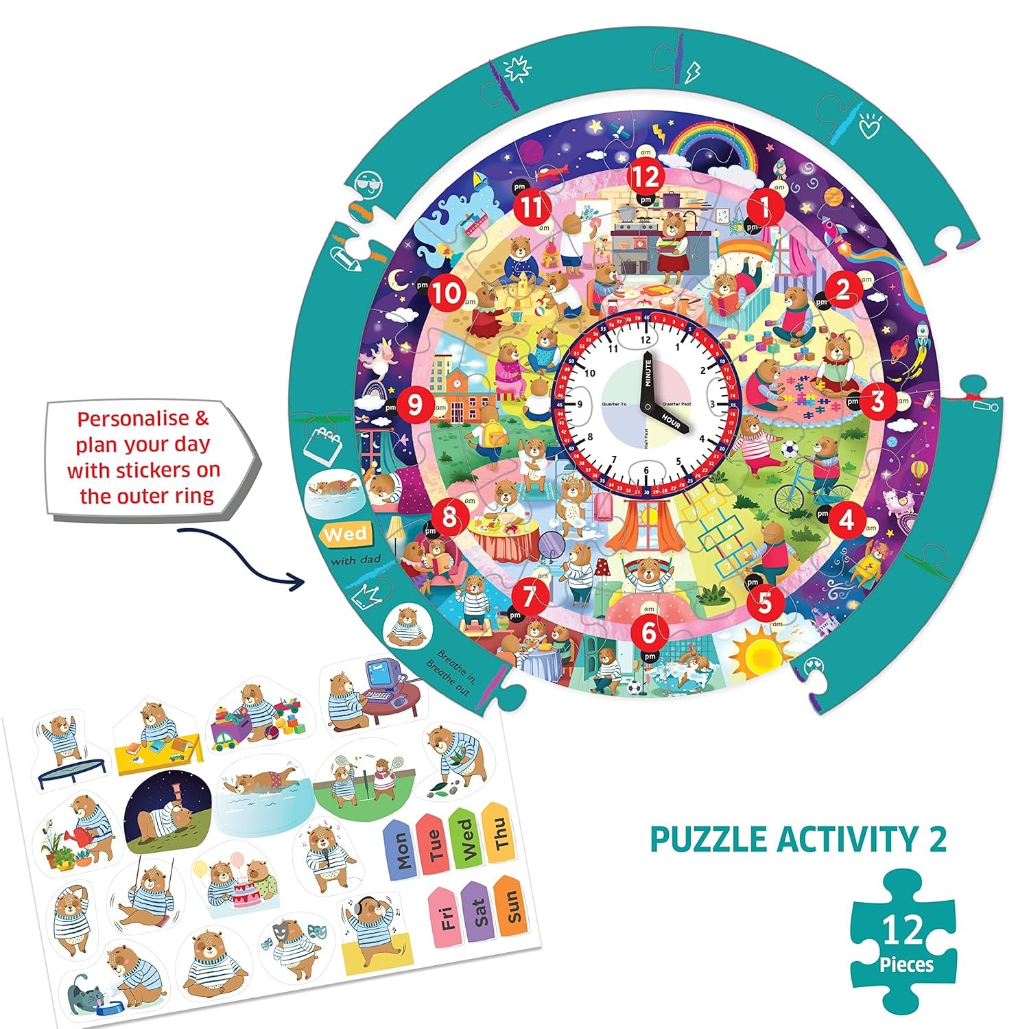 Chalk and Chuckles Tell The Time Clock Jigsaw Puzzle for Kids 3-6 Years, Educational & Learning Toys for Ages 4, 5 Year Old; Gift for Kids, Toddler, Preschool - Image 6