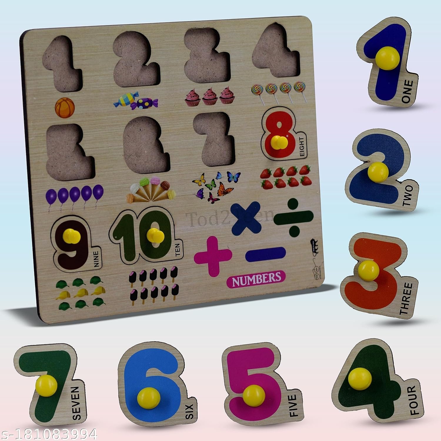 Premium Wooden Numbers and Math Symbol Board Knob Puzzle, Educational & Learning Toy for Kids (1-5 yrs), Multicolor, Medium Size