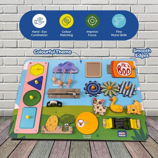Wooden Busy Board for Toddlers 1-3 Years - Montessori Sensory Toys, 11 Educational Activities - Durable & Safe, Books for 2 Year Old, 2 Years Kids Activity Toys - Image 5