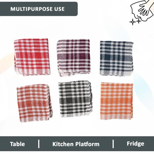 Heart Home Pack of 12 Cotton Kitchen Cloth/Napkins | Fridge, Table, Kitchen Platform Cleaning & Roti Napkins | 12x22 Inches | Multicolor - Image 5