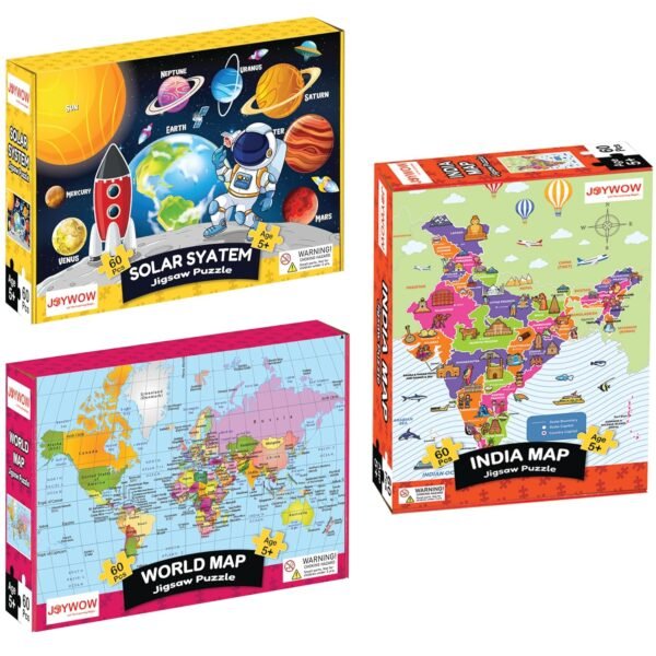 Jigsaw Puzzle Educational and Learning Toy Gift for Kids for Age 5 6 7 Years Boys and Girls | 60 Pieces | Size 15X10 Inches (Solar + India + World)