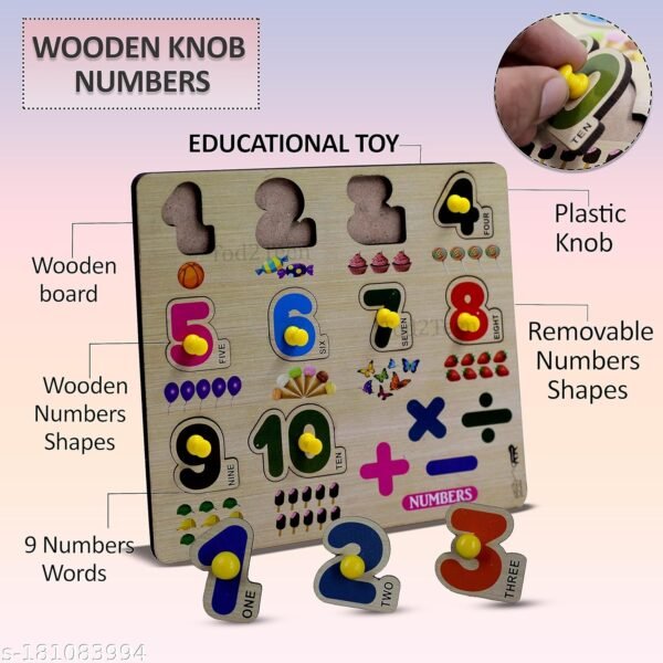 Premium Wooden Numbers and Math Symbol Board Knob Puzzle, Educational & Learning Toy for Kids (1-5 yrs), Multicolor, Medium Size - Image 3