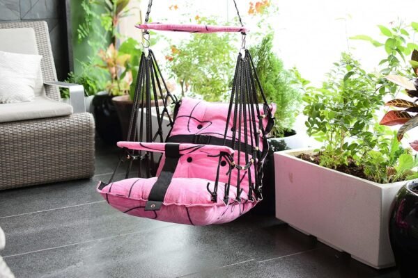 Swing for Kids Cotton Baby Swing Chair for Kids Baby\'s Children Folding and Washable 1-5 Years with Safety Belt/Home, Garden Jhula for Babies | Cradle | (P. Pink) - Image 2