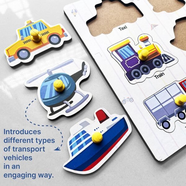 Yay Play Wooden Transport Shape Puzzle - Educational Kids Toys for 2-5 Years Boy, Vivid Colors Development Aid, Toys for 2+ Year Old Boy, Easy to Grab Learning Shapes - Image 5