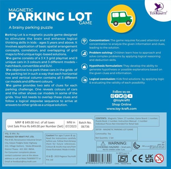 Mind Game Brain 5 Year Old Educational Toys, Gift for Boys Girls Age of 5 to 7 Years Old, Magnalogix Magnetic Games for Kids, Parking Lot Junior - Image 3