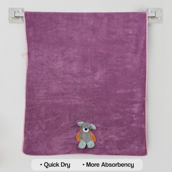 UrbanLeaf Premium Microfiber Kids Bath Towels Quick Drying Towels for Unisex Kids Cartoon Print Baby Towel for Boys and Girls (Pack of 1, Purple) - Image 6
