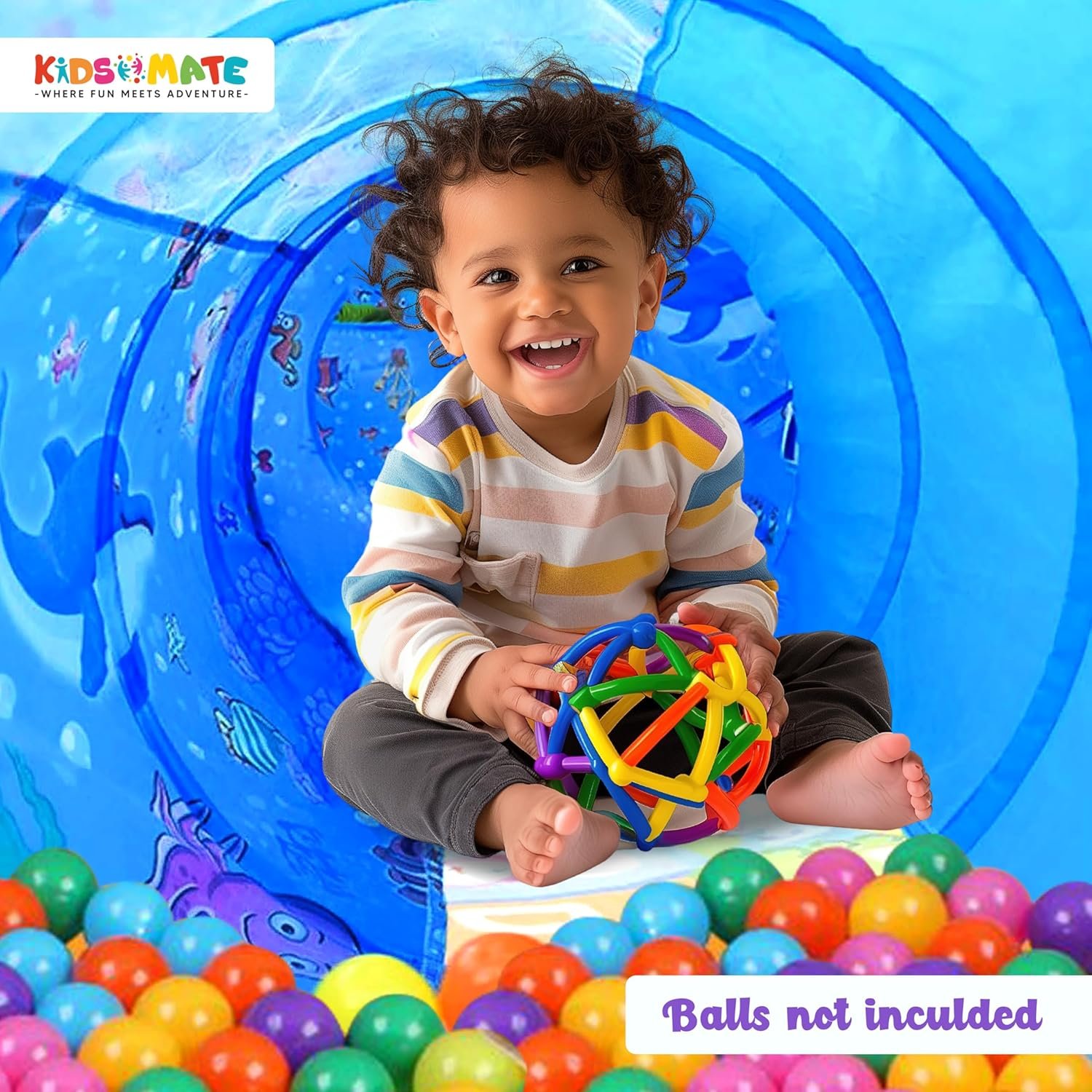 Kidsmate 3-in-1 Ball Pool Tunnel for Kids 1-5 Years | Foldable Pop-Up Tent with Crawling Tunnel, Ball Pit & Playhouse | Indoor/Outdoor Activity Toy for Boys & Girls | Balls Not Included – Blue - Image 2