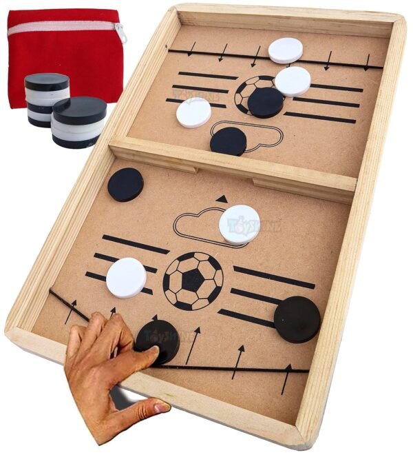 Toyshine Dixon 3 in 1 String Hockey with Ludo and Snakes and Ladder, Fast Sling Puck Game Board String Hockey Toy | Party Game for Adult Parent Kids Children Family Brown - Image 6
