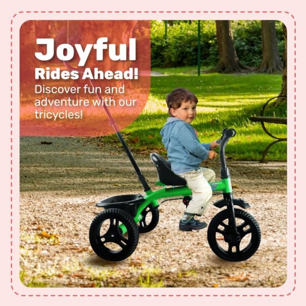 Mini Prima Tricycle for Kids | Tricycle for Kids | Cycle for Kids 1-4 Years | Baby Cycle | Bicycle for Kids with Storage Basket, Cushion Seat and Seat Belt TZ-582 (Green) - Image 6