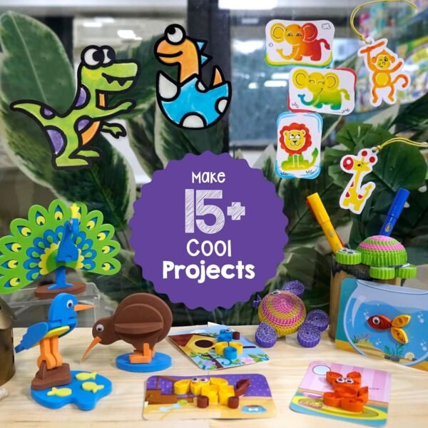 Imagimake 5-in-1 Awesome Craft Kit- Kids - Arts and Crafts for Kids Ages 6-8 || 5 Craft Techniques- 15+ Projects - Gift for 5, 6, 7, 8 Year Old Girls & Boys, Multi, Paper, Clay - Image 2