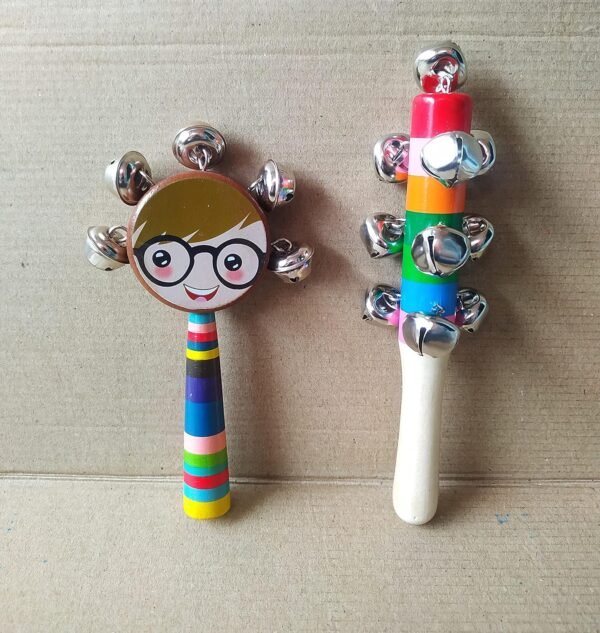 Channapatna Toys Wooden Baby Rattle Toys for Infants/New Born Babies (0+ Years) - Jingle Bell & Face Rattle Set of 2 pcs - Discover Sounds - Image 2