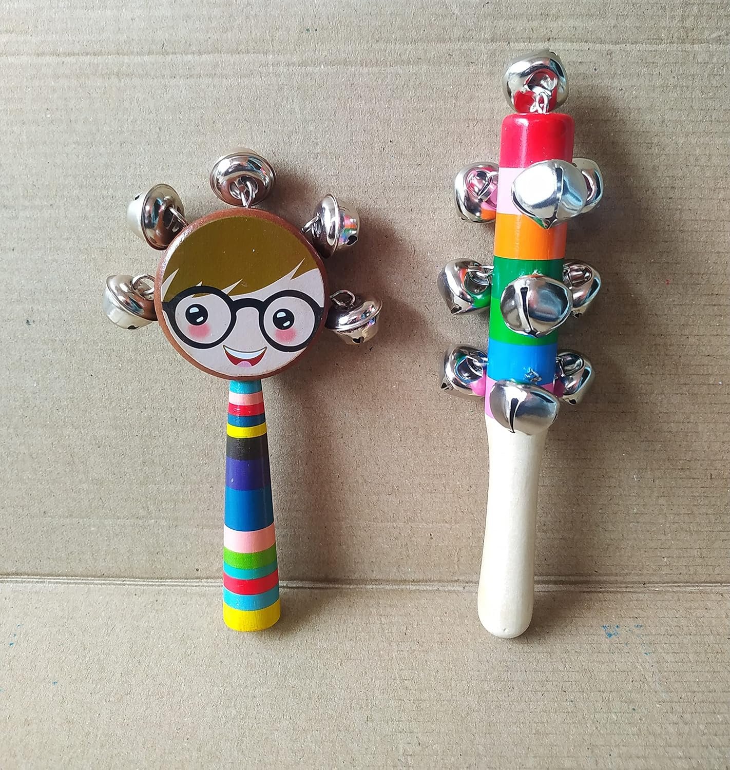 Channapatna Toys Wooden Baby Rattle Toys for Infants/New Born Babies (0+ Years) - Jingle Bell & Face Rattle Set of 2 pcs - Discover Sounds - Image 2
