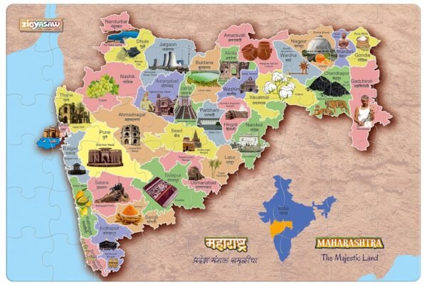 ZiGYASAW Maharashtra Map - Educational Toy for Boys & Girls,Learning Kit for 4 Year Old Kids and Above, Multi Color - 54 Puzzle Pieces