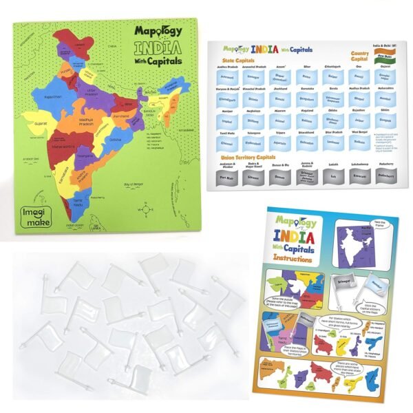 Imagimake: Mapology India and World Maps with Capitals - Learn Capitals and Country Flags - Educational Toy for Kids Above 5 Years, Multicolor - Image 6