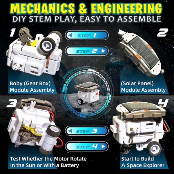 The Little Ones Robot Toys - Robot Kit, Space Toys,Solar STEM DIY Toys For Kids,Astronaut Toy,Best Birthday Gifts For Boys & Girls Age 6-8-10-12-14 Years Old,Rocket Model [ NEW-6IN1 SOLAR SPACE FLEET] - Image 3