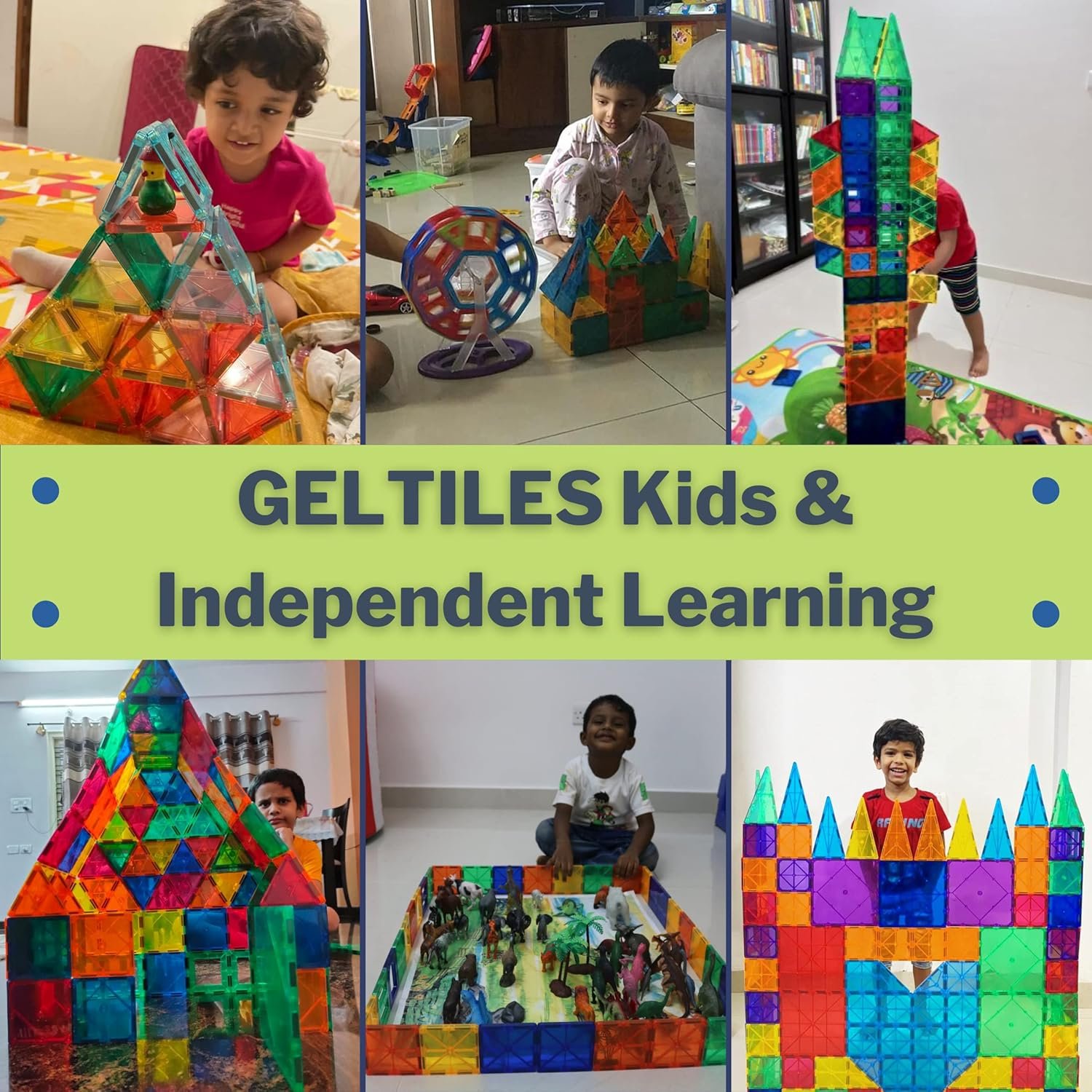 GELTILES - 50 pcs Set of Magnetic Building Tiles, Magna Constructing and Creative Learning Educational Next Generation Multicolor STEM Toy for Kids 3+ Boys and Girls with Storage Box - Image 6