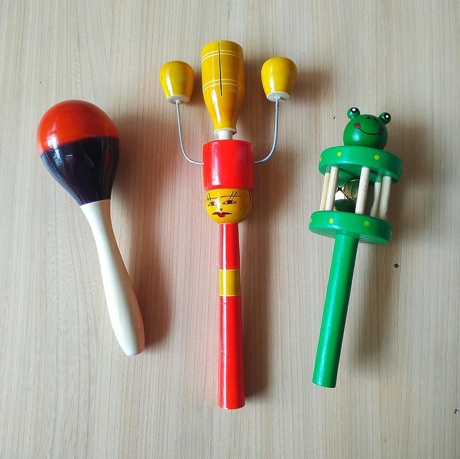 Channapatna Toys Colorful Wooden Rattles for Baby/Infants Set of 3 pcs- Multicolor (0+ Years) - Discover Sounds, Develops Sensory Skills - Image 2