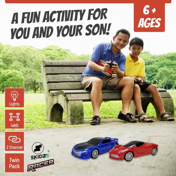 Cars for Kids, Remote Control Toy Car; High Speed Racer Boys Ages 4-7 Years 8-12 4WD Off-Road 1:24 Scale 2 Two Pack R/C Set 27mhz and 49Mhz 4Channel, Full Function (Blue and Red) - Image 3