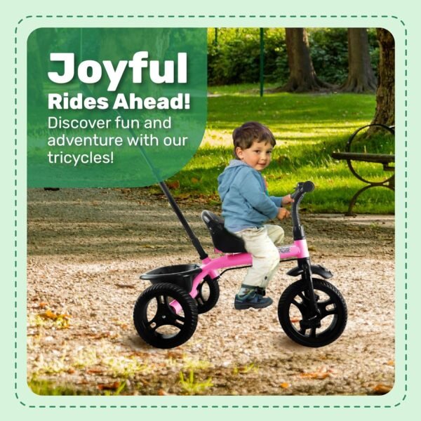 Mini Prima Tricycle for Kids | Tricycle for Kids | Cycle for Kids 1-4 Years | Baby Cycle | Bicycle for Kids with Storage Basket, Cushion Seat and Seat Belt TZ-582 (Pink) - Image 6