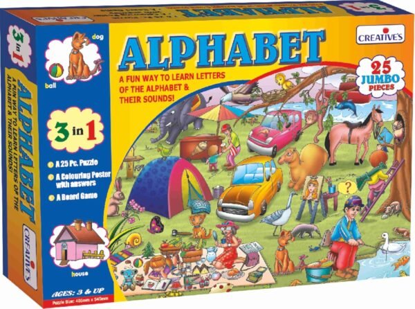 Creative’s Alphabet 3 in 1|Learning Alphabet & Their Sounds| Language Skills| 25 Jumbo Pieces Puzzles| Jigsaw Puzzle and Free Board Game| Pre-School Learning Games| Ages 3 & up