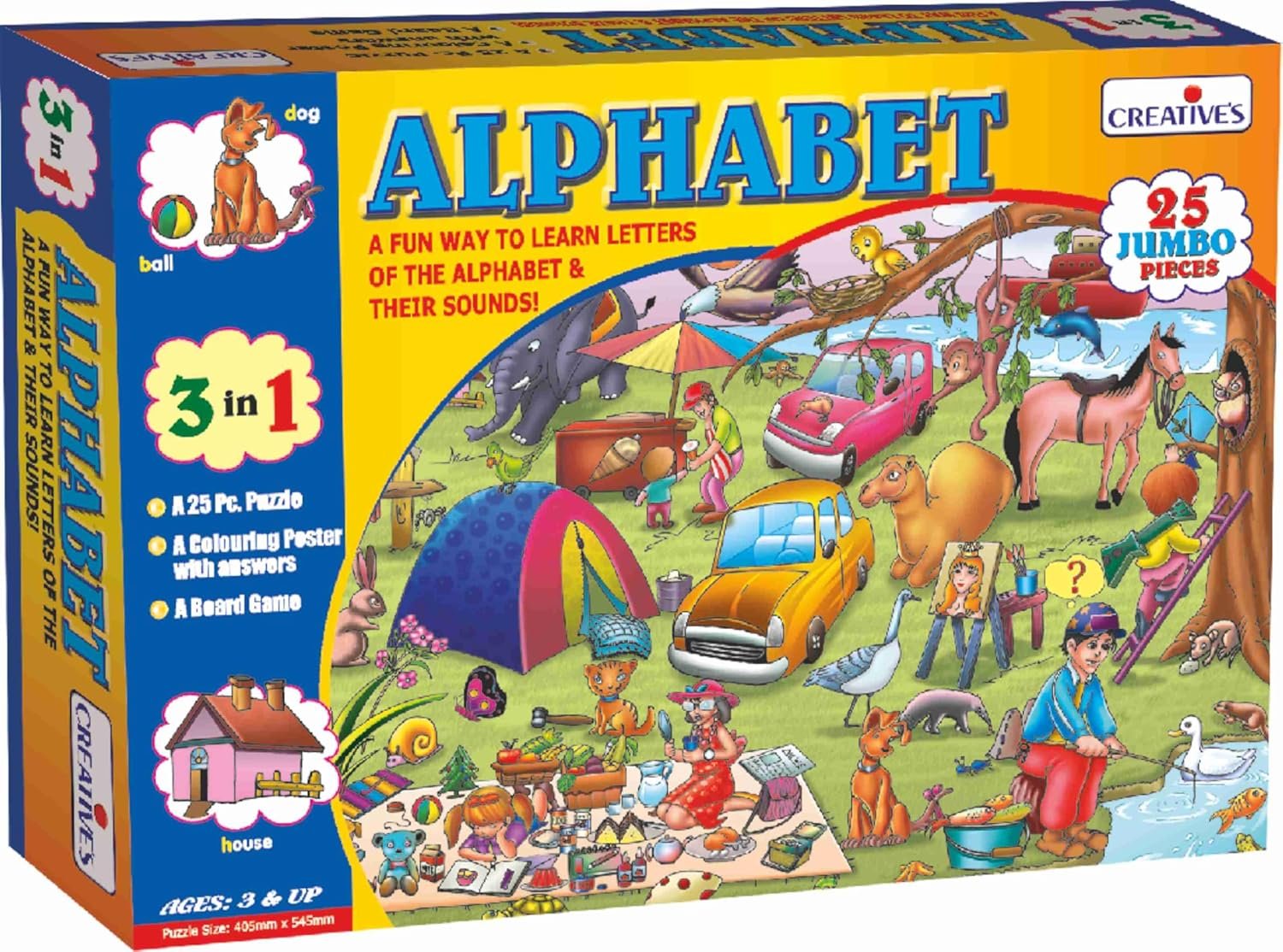 Creative’s Alphabet 3 in 1|Learning Alphabet & Their Sounds| Language Skills| 25 Jumbo Pieces Puzzles| Jigsaw Puzzle and Free Board Game| Pre-School Learning Games| Ages 3 & up