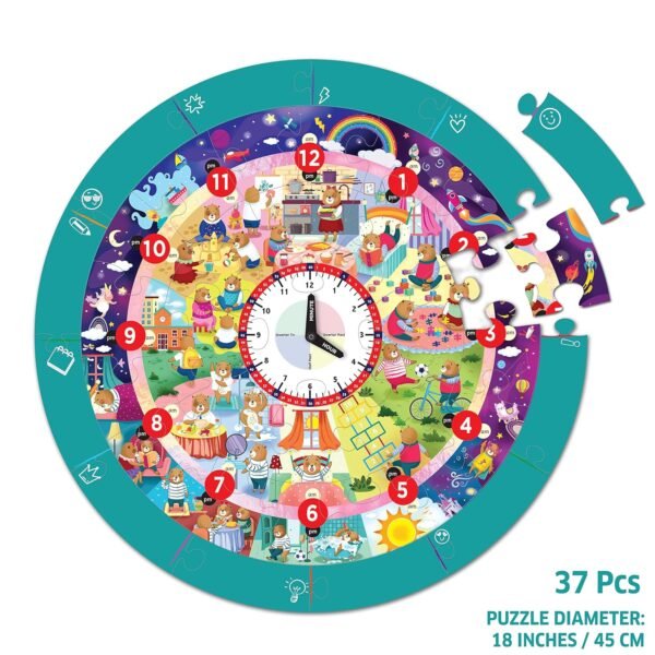 Chalk and Chuckles Tell The Time Clock Jigsaw Puzzle for Kids 3-6 Years, Educational & Learning Toys for Ages 4, 5 Year Old; Gift for Kids, Toddler, Preschool - Image 4