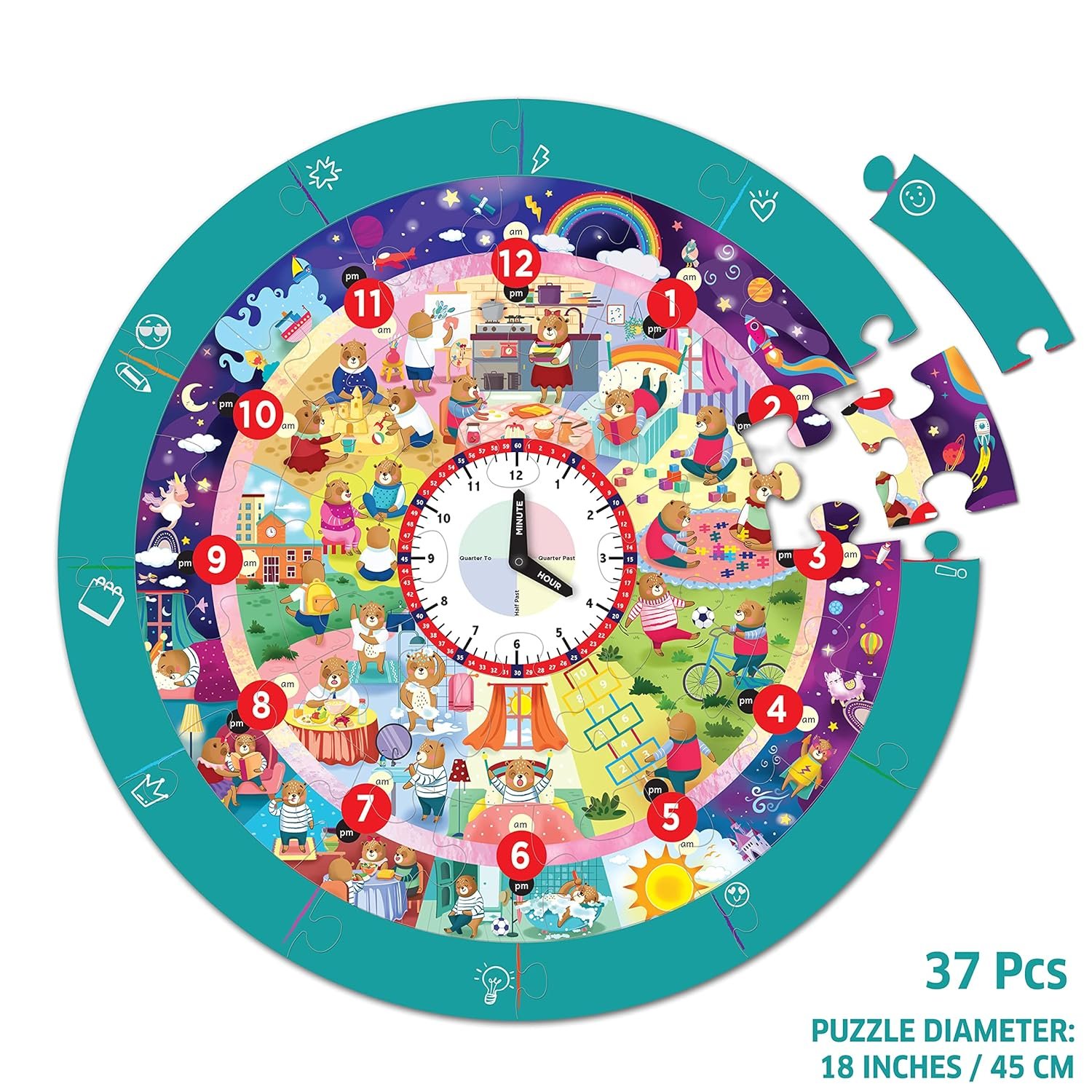 Chalk and Chuckles Tell The Time Clock Jigsaw Puzzle for Kids 3-6 Years, Educational & Learning Toys for Ages 4, 5 Year Old; Gift for Kids, Toddler, Preschool - Image 4