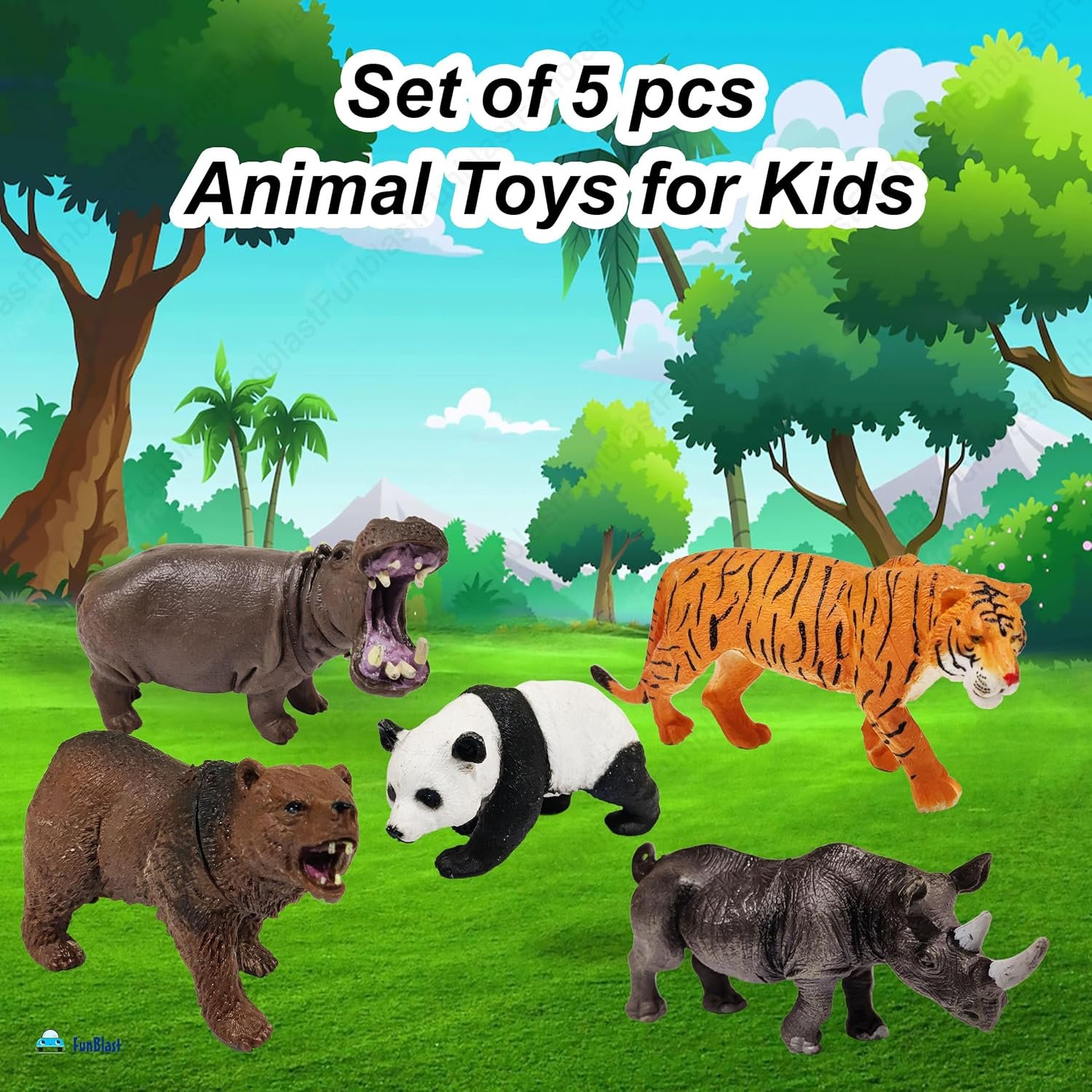 FunBlast Animal Toy Set for Kids – Set of 5 pcs Animal World Figures Play Set Toys for Kids, Animal Toys for Boys & Girls – Multicolor (B) - Image 4