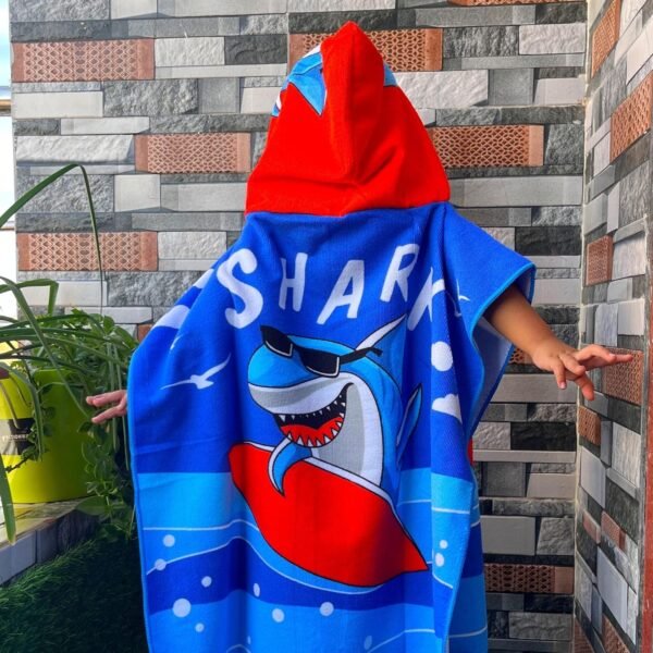 Dark Blue Shark Dive Poncho Towel for Kids | Hooded Bath Towels | 60 x 60cm Toddler Pool Towel for Boys & Girls, 1-7 Years | Cute & Cozy Bath/Beach Towel - Image 4
