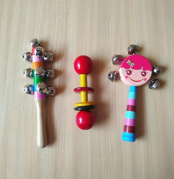 Handmade Non Toxic Wooden Rattle for Baby/Infants (0+ Years) - Set of 3 pcs - Multicolor - Discover Sounds, Develops Sensory Skills - Image 6