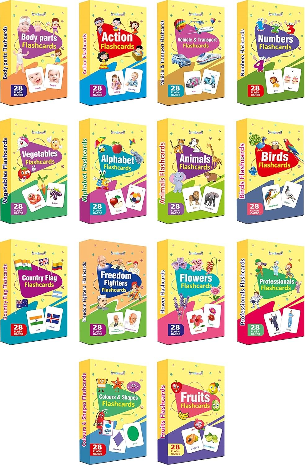 Premium Flash Cards for Kids Early Learning (Combo Set of 14) | Easy & Fun Way of Learning 1 Year to 6 Years Babies Smart Toys