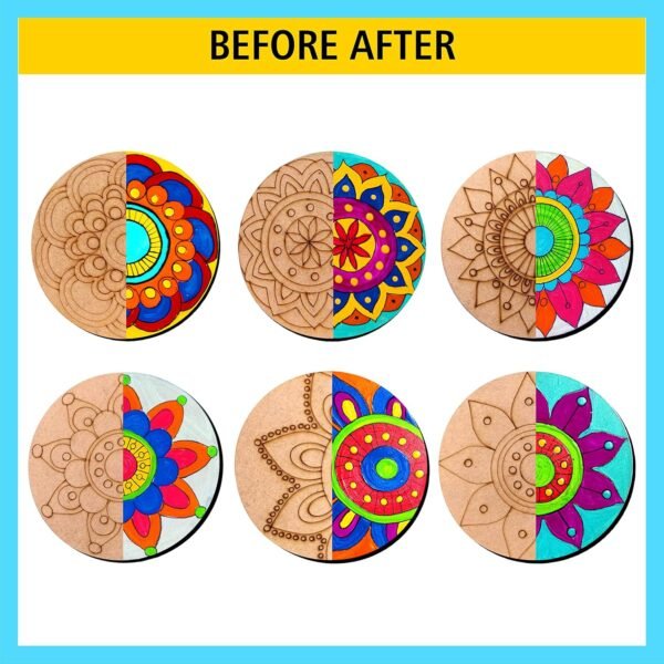 Swagstation Mandala Art Kit|Craft Materials For Mandala Art Painting Kit For Kids|Gifts For Girls Age 10-12|Gifts For Teenage Girls|Craft Kit Of Pack Of 6 Coasters With Colour Kit - Brown - Image 4