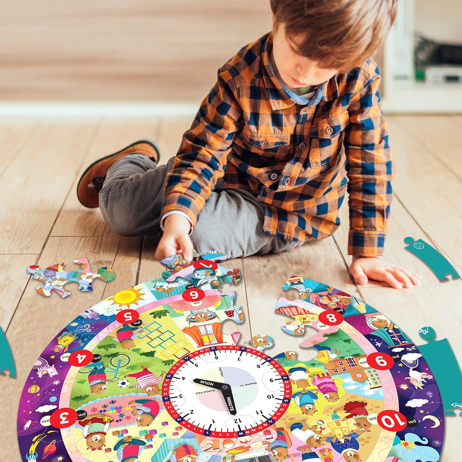 Chalk and Chuckles Tell The Time Clock Jigsaw Puzzle for Kids 3-6 Years, Educational & Learning Toys for Ages 4, 5 Year Old; Gift for Kids, Toddler, Preschool - Image 2