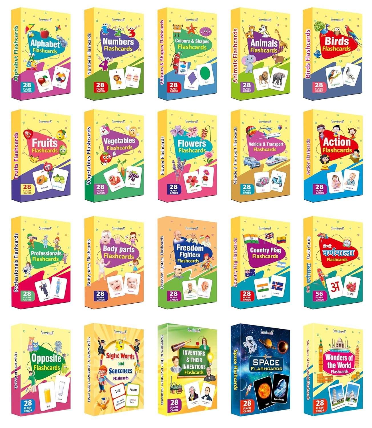 Premium Flash Cards for Kids Early Learning (Combo Set of 20) | Easy & Fun Way of Learning 1 Year to 6 Years Babies Smart Toys