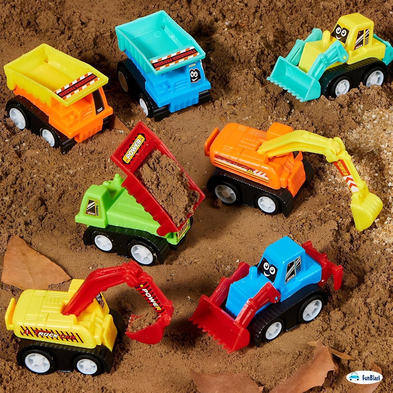 FunBlast Pull Back Vehicles Toy Cars Playset - Set of 10, Construction Mini Power Friction Trucks for 3+ Years Old Kids - Multicolor