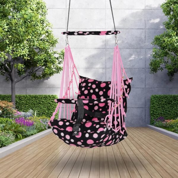Baby Swing for Kids Cotton Swing Chair for Kids julla Baby\'s Children Folding and Washable 1-5 Years with Safety Belt/Home, Garden Jhula for Babies Cradle | (A. Pink Round)